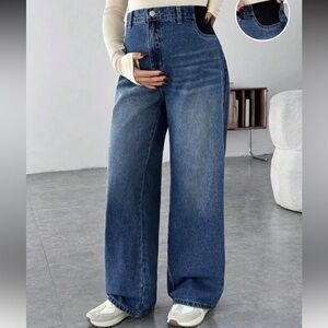 SHEIN Blue Wide-Leg High Waist Maternity Jeans